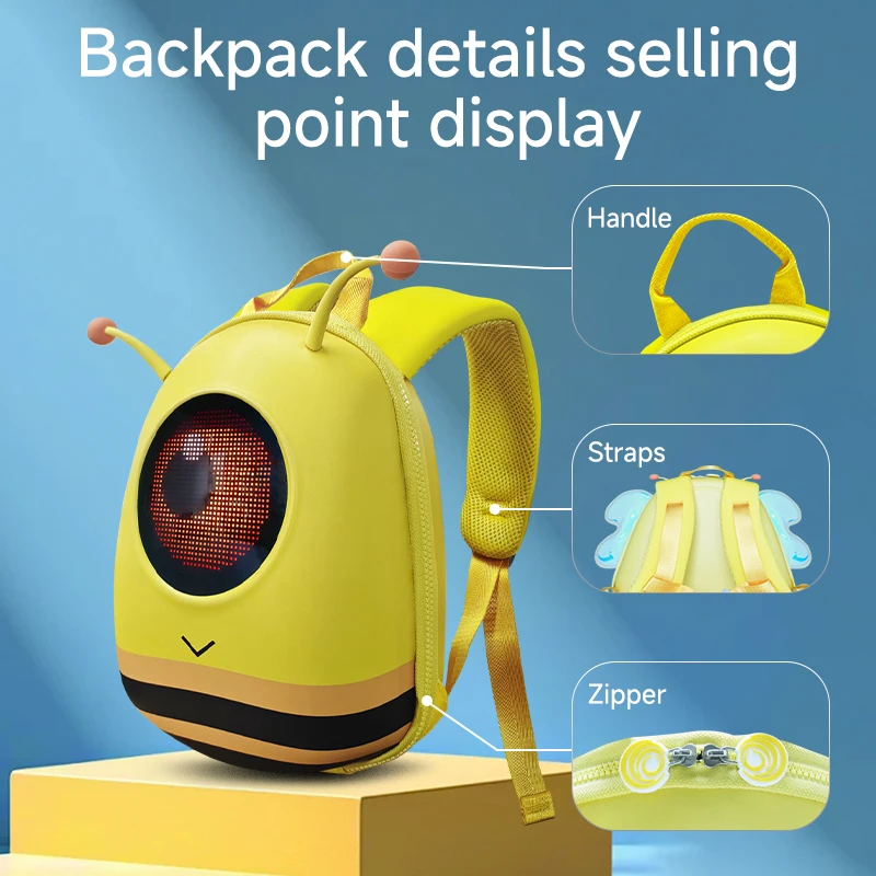 LED Display Hard Shell Intelligent Bluetooth Glowing Eyes Backpack Girl Children's Birthday Bag Holiday Gift Garden bag 3