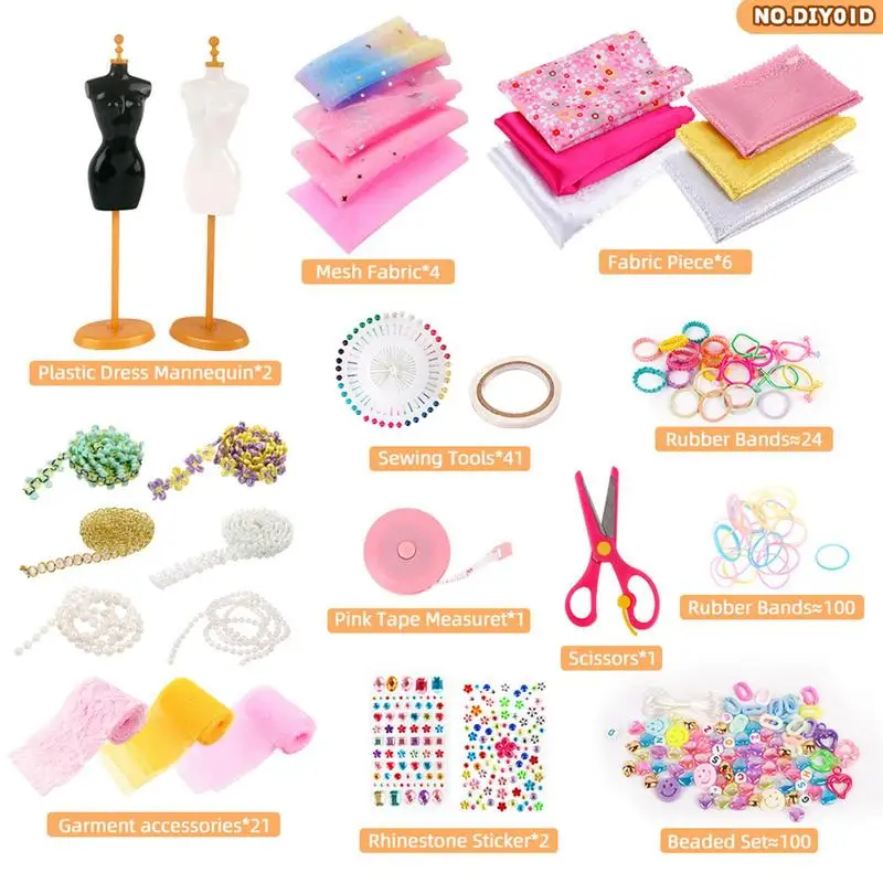 Dress Designer Kit For Girls 309pcs DIY Crafts For Girls Creative 2 Mannequin Stand Fashion Designer Kit Doll Clothes Making