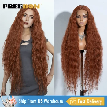 FREEDOM Synthetic Lace Front Wigs For Women 42" Long Curly Wig 6" Deep Part Lace Wig Black Ginger Cosplay Wigs Local Shipping 1