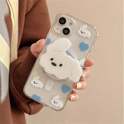 Korean Cute Cartoon Puppy Transparent MagSafe Phone Case - Soft Magnetic Cover - Galaxy S22 (Blue Case -holder)