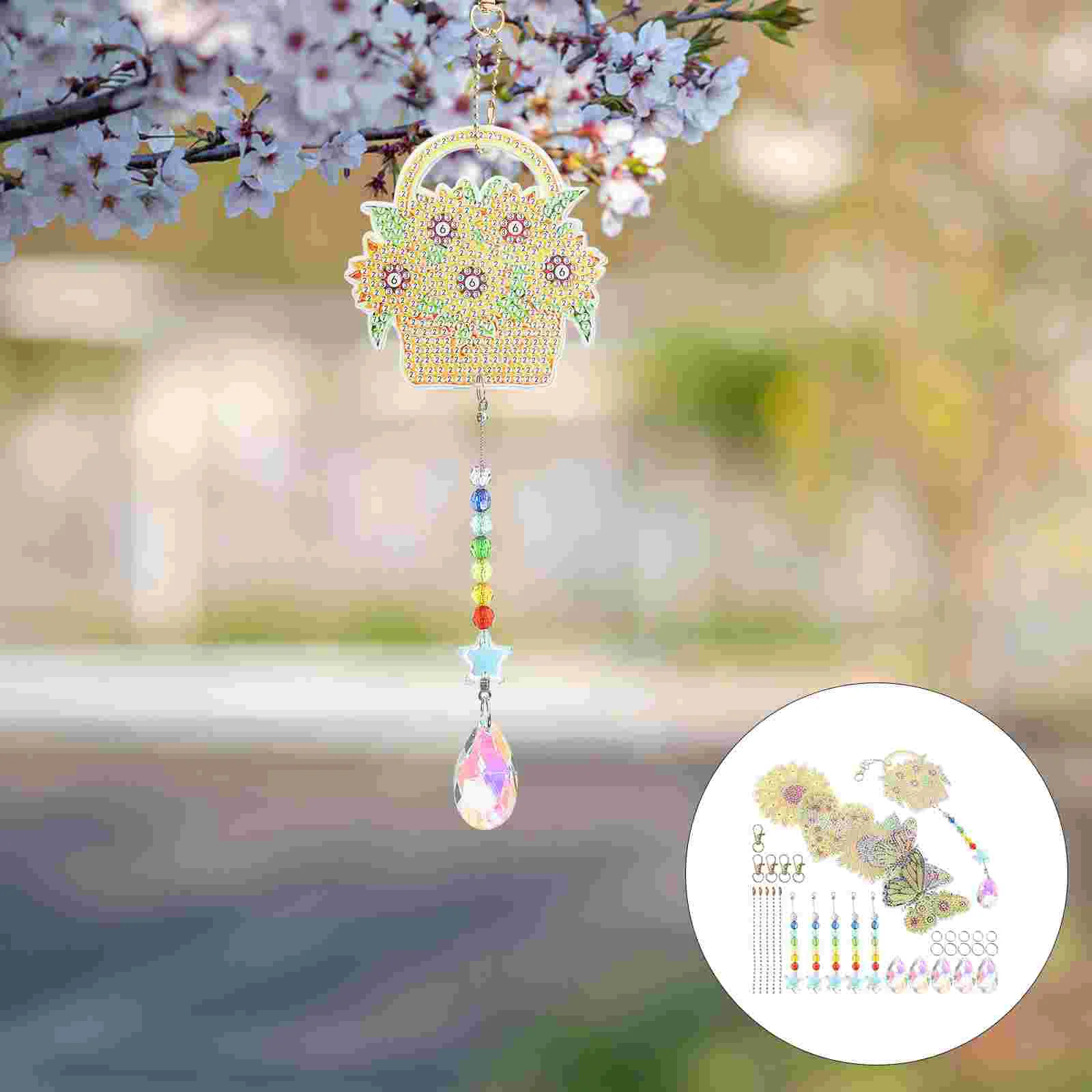 

6 Pcs Diamond Drawing Painting Wind Chime Picture Ornament Acrylic DIY Rhinestone Suncatcher