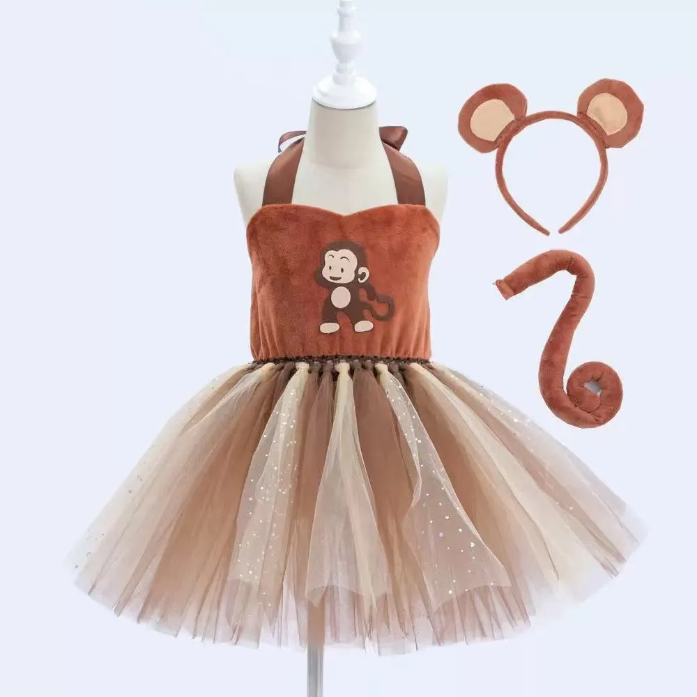 Monkey Dress Cosplay Halloween Squirrel Costume Animal Cute Dress Princess Day Performance Costume Gift Role Play Gauze Skirt