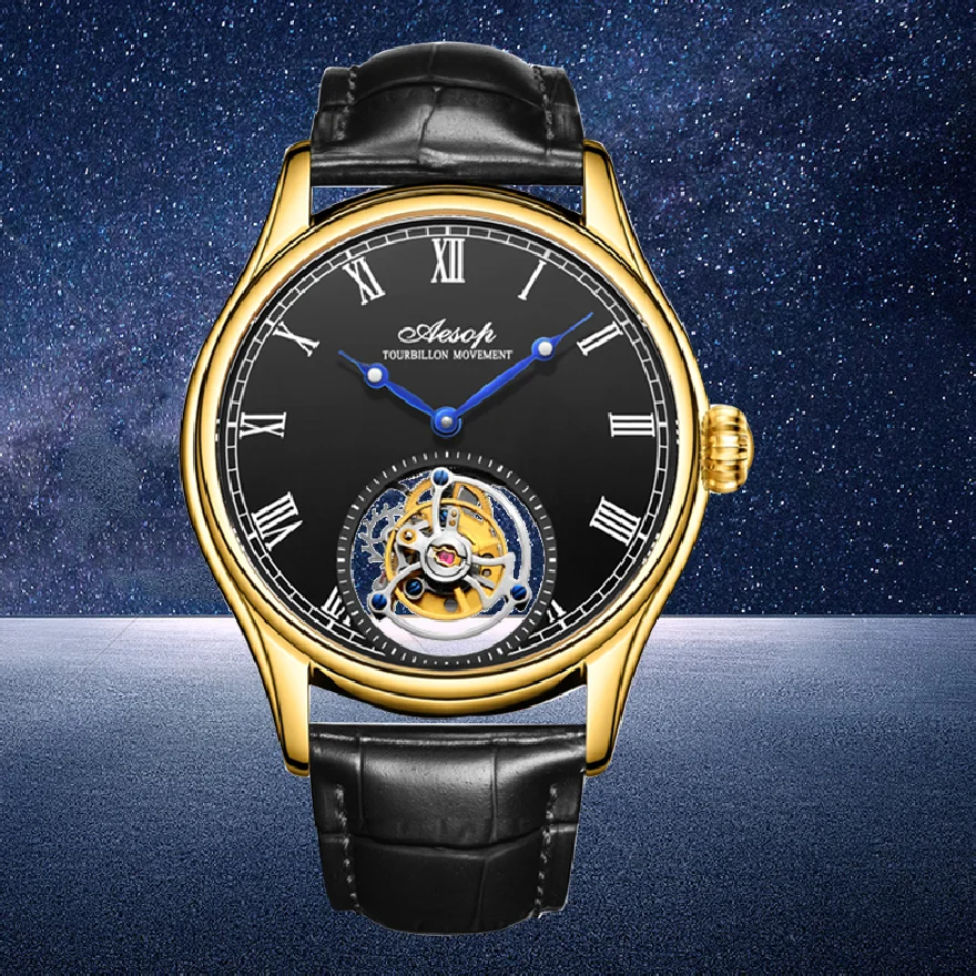 

AESOP Men's Watches Real Flying Tourbillon Mechanical Watch for Men Wristwatch Man Skeleton Male Clock Sapphire Mechanical Watch