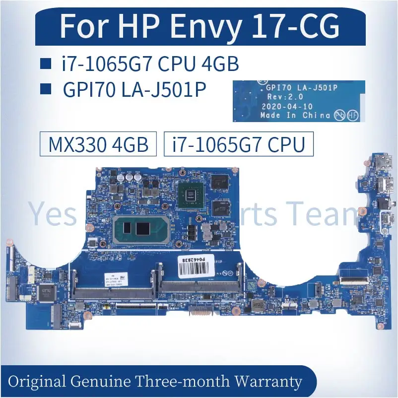 

For HP ENVY 17-CG Laptop Mainboard GPI70 LA-J501P L87980-601 SRG0N I7-1065G7 N17S-G3-A1 MX330 4G DDR4 Notebook Motherboard Test