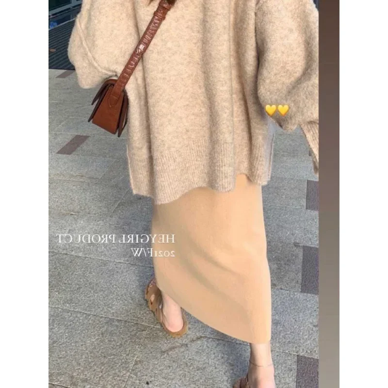 Maternity Autumn Knitted Skirt Women's Gentle Style Casual Mini Midi Skirt Slimming Wrap around for Pregnant Ladies