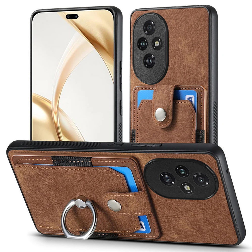 Luxury Leather Card Ring Magnet Back Case - Premium 5G Smart Cover