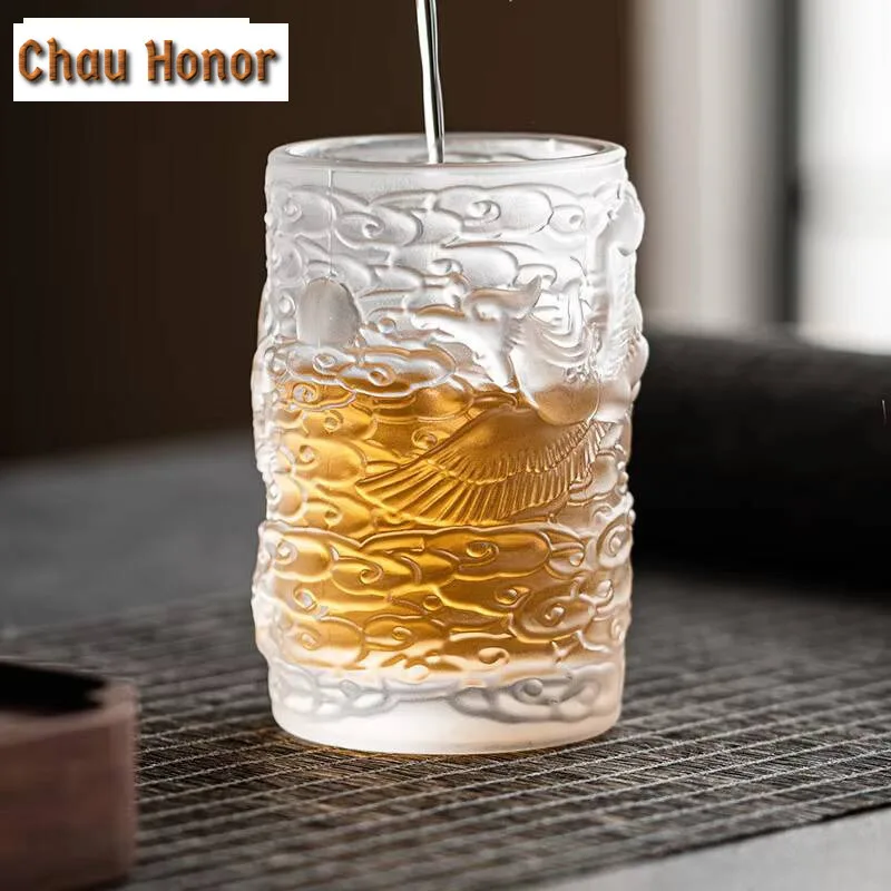 High End Dragon and Phoenix Glass Tea Cup Handamde Azure Stone Master Cup Couple Water Mug Small Chazhan Kung Fu Tea Set Gifts