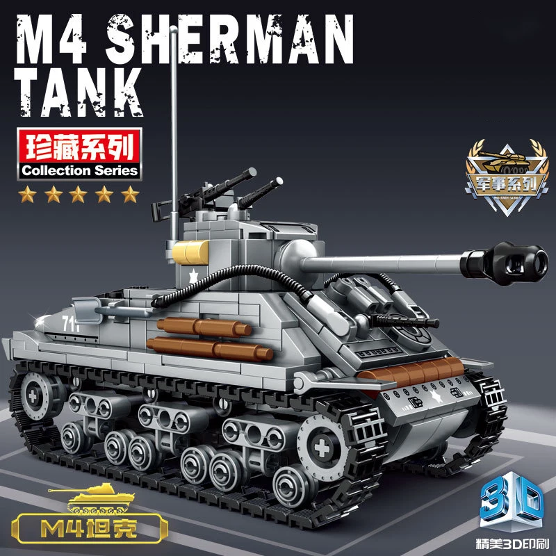 656PCS Military US Sherman M4 Tank Building Blocks WW2 Tank City Police Soldier Weapon Action Figure Bricks Kids DIY Toys Gift