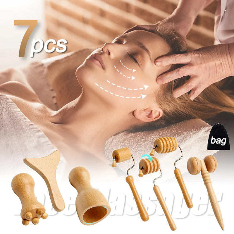 Wooden Face Massager Gua Sha Set Rolling Rod Beech Wood Scraping Massage Cup Head Massager V Face Thin Face Massage Tools tenga мастурбатор rolling head cup strong