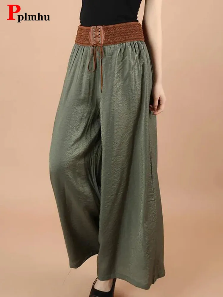 

Summer Casual High Waist Wide Leg Pants Vintage Cotton Linen Women Culotte Pantalones Big Size 4xl Straight Ankle-length Spodnie