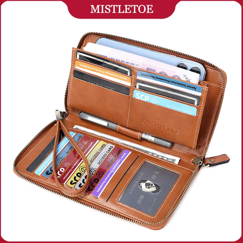 Anti RFID Women Long Purse Functional Zipper Leather Wallet for Travel Business Birthday Gifts 2024