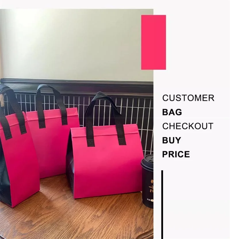 10pcs Pink Non-Woven Insulated Tote Bags – Reusable Fabric Pouches for Food, Drinks, Lu... - SKU NITB1559 - UGI Packaging