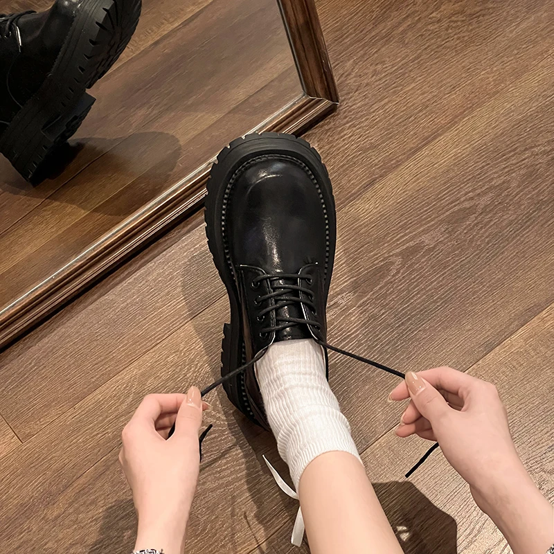 Retro Japanese Brown Loafers Thick Sole Height-Increasing Leather Women's Pumps Autumn 2024 New Mary Janes Lolita Platform Shoes 4