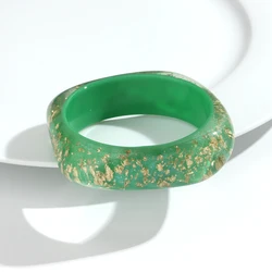 Elegant Gold Foil Irregular Square Wide Bangle - Trendy Resin Geometric Bracelet Statement Jewelry Gift (Square - green)