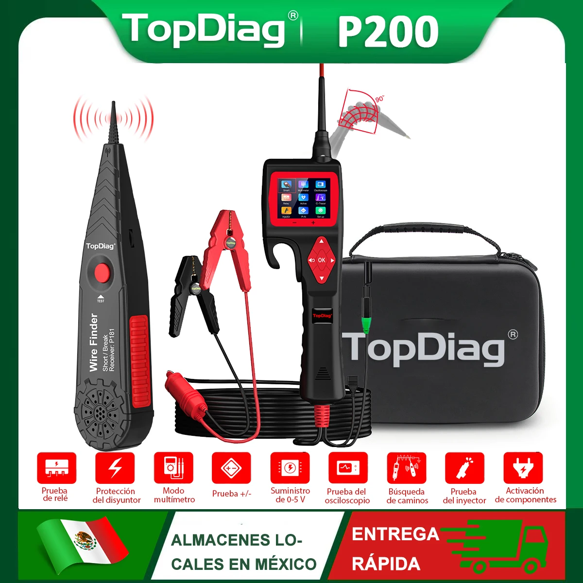 Topdiag P200 9V-30V sonda de potencia probador de circuito eléctrico automotriz relé de batería inyector activación herramienta de diagnóstico de vehículo