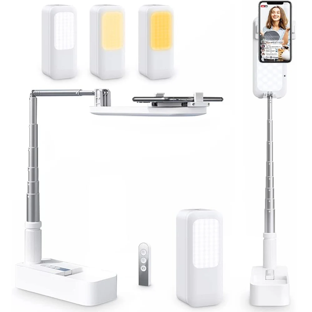 Selfie Stand Cell Phone Holder Retractable Wireless Bluetooth Live Broadcast Video Stand Dimmable LED Fill Light selfie stick tripod mobile phone holder gimbal stabilizer vlogging kit