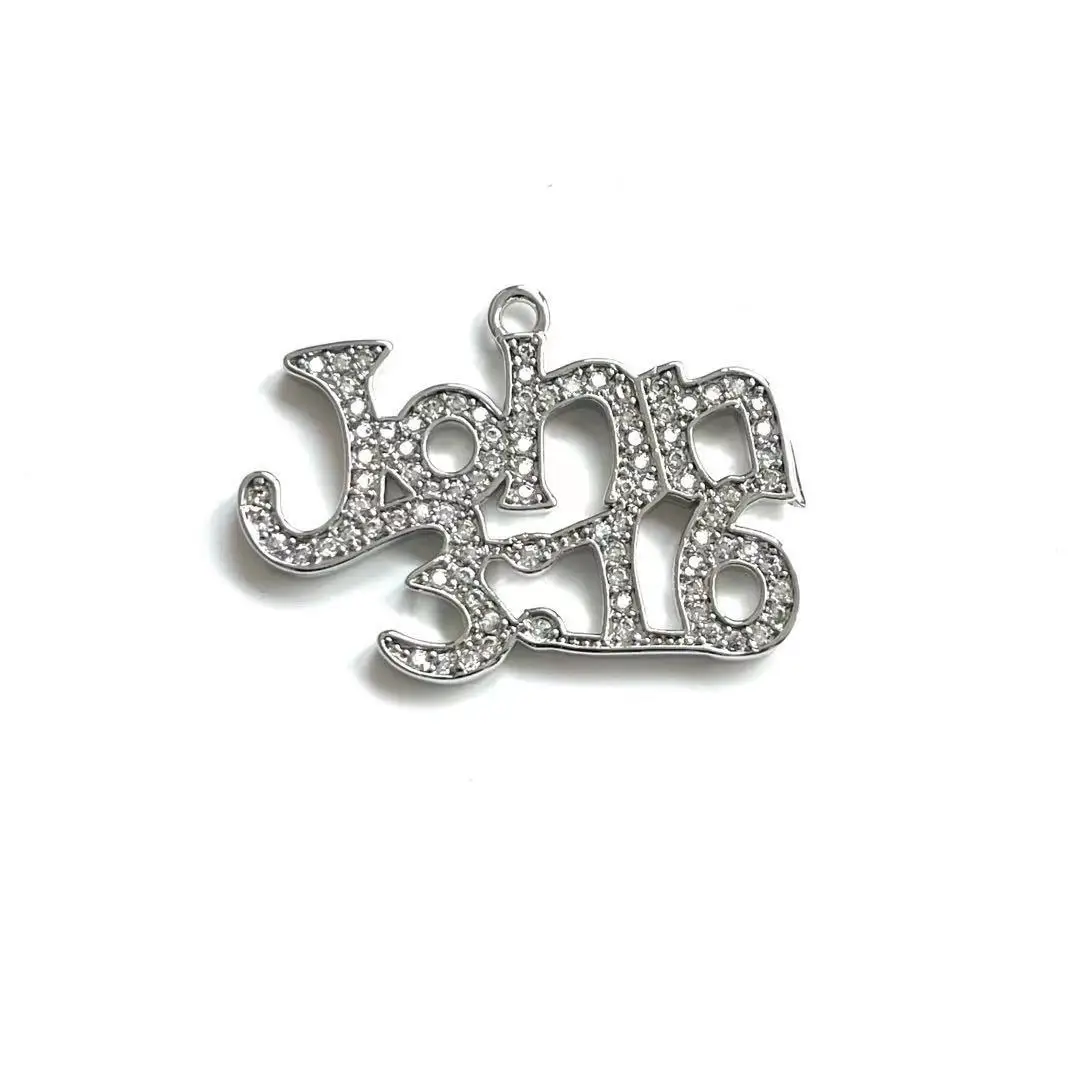 5 Pcs Metal John 3:16 Word Charms Cubic Zirconia Pave Bracelet Pendant For Woman Necklace Bangle Jewelry Making