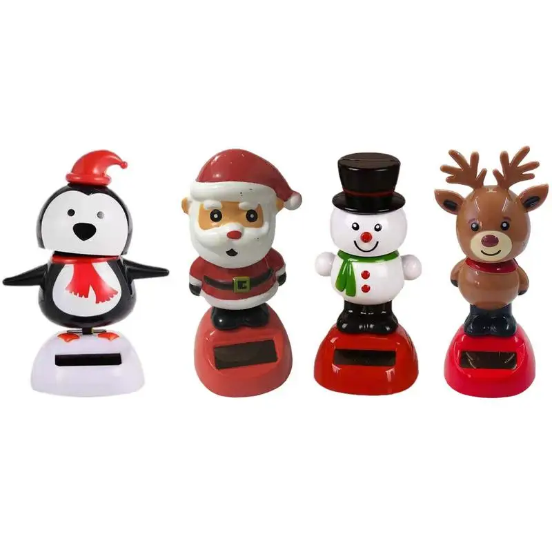 Christmas Solar Dancing Toys Cute Shaking Head Doll Elk Santa Snowman Penguin Swing Figurines For Home Office Car Window Decors solar powered bobblehead