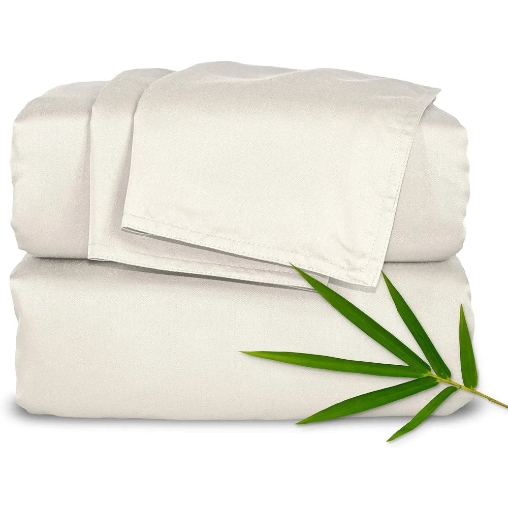 

Bamboo Sheets King Bed Sheet Set, 100% Organic Bamboo Viscose, Soft & Cooling, Double Stitching, 16 Inch Deep Pockets, Ivory