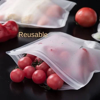 Sacs de conservation des aliments réutilisables en Silicone, sac fermé à fermeture éclair, conteneurs étanches, tasse, sac frais, emballage frais, fermeture éclair multifonction 1