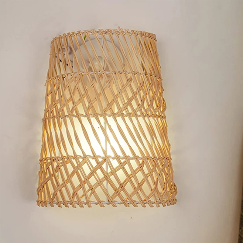 Chinese Style Rattan Wall Light Indoor interior wall light Kitchen Bedside Bedroom Living Room Light Sconces For Wicker Wall