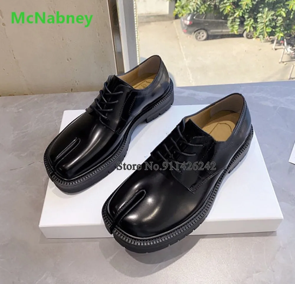 

Split Toe Lace-up Flat Shoes For Female Women Leather Fabric Shallow Thick Sole Casual Hot Sales Fashion All-match Footwear