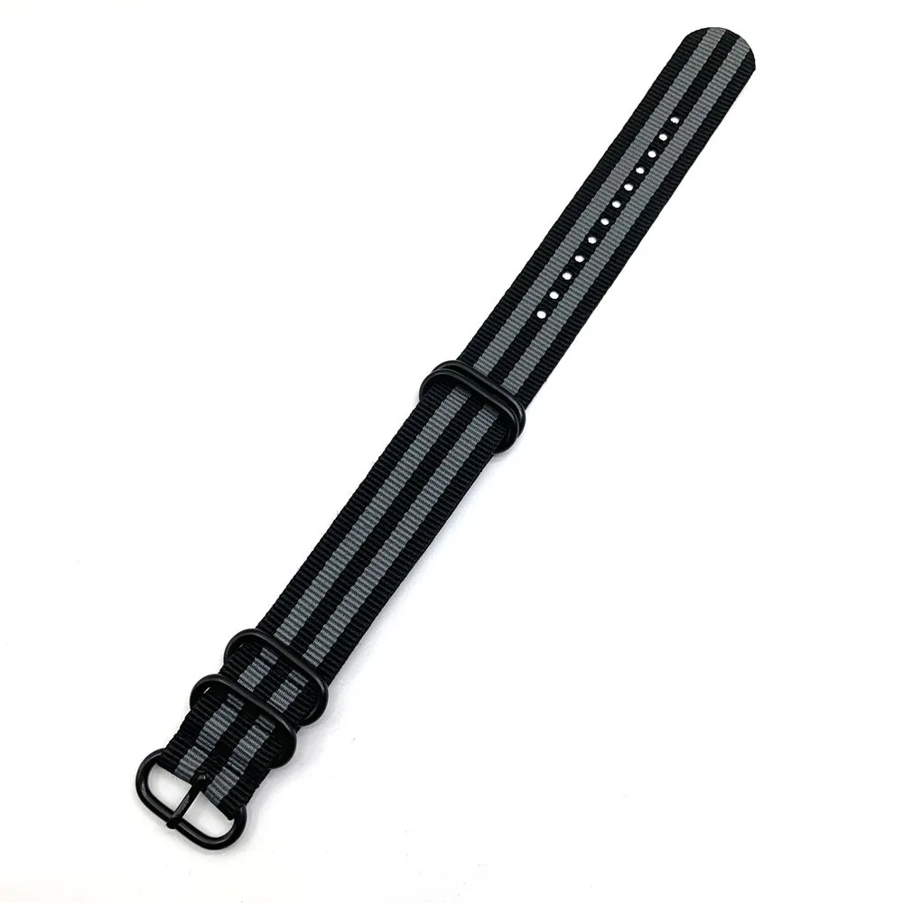 Unisex Black Ring Pin Buckle Nylon Canvas Watch Strap