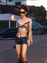 Denim Shorts Women's Dark Blue Frayed Waist Wear-Resistant Washed Cotton Stretch Fashion Casual Retro Mid-Low Waist Sexy Summer