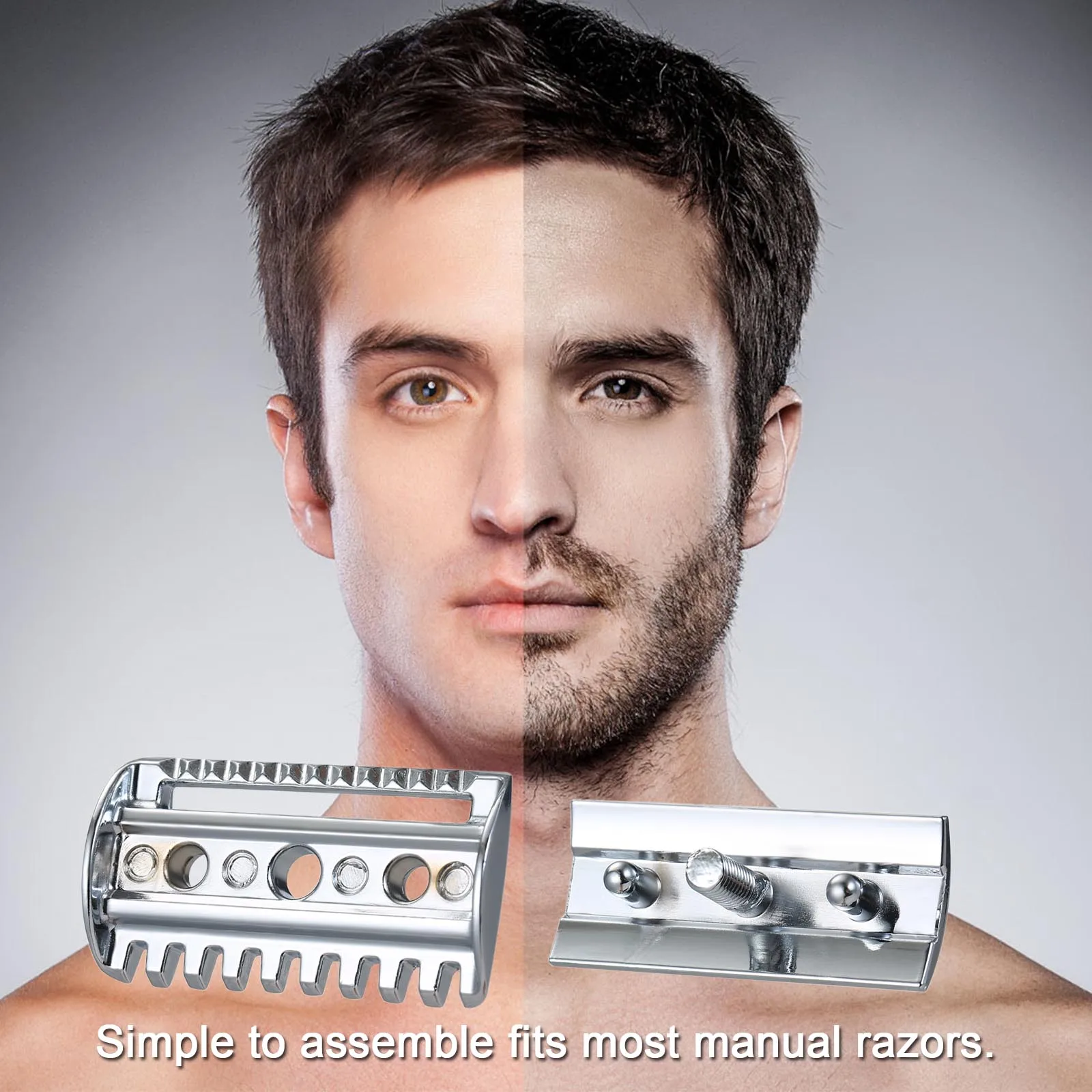 1PC Safety Razor Head Chrome Scalloped Bar Double Edge Beard Shaving Tool Safety Razor Head Open Comb Head Replacement Accessory