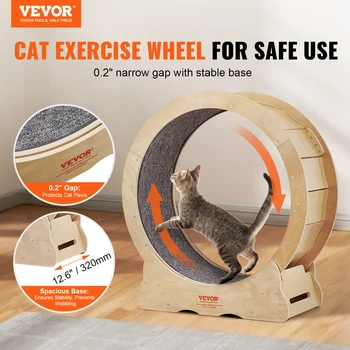 VEVOR Cat Exercise Wheel Natural Wood Silent Running Toy Treadmill Roller Wheel with Detachable Carpet for Most Cats Pet Fitness 2