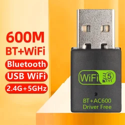 Dual - Band USB WiFi & Bluetooth 2 - in - 1 Adapter - High - Speed Wireless Connectivity (600Mbps)