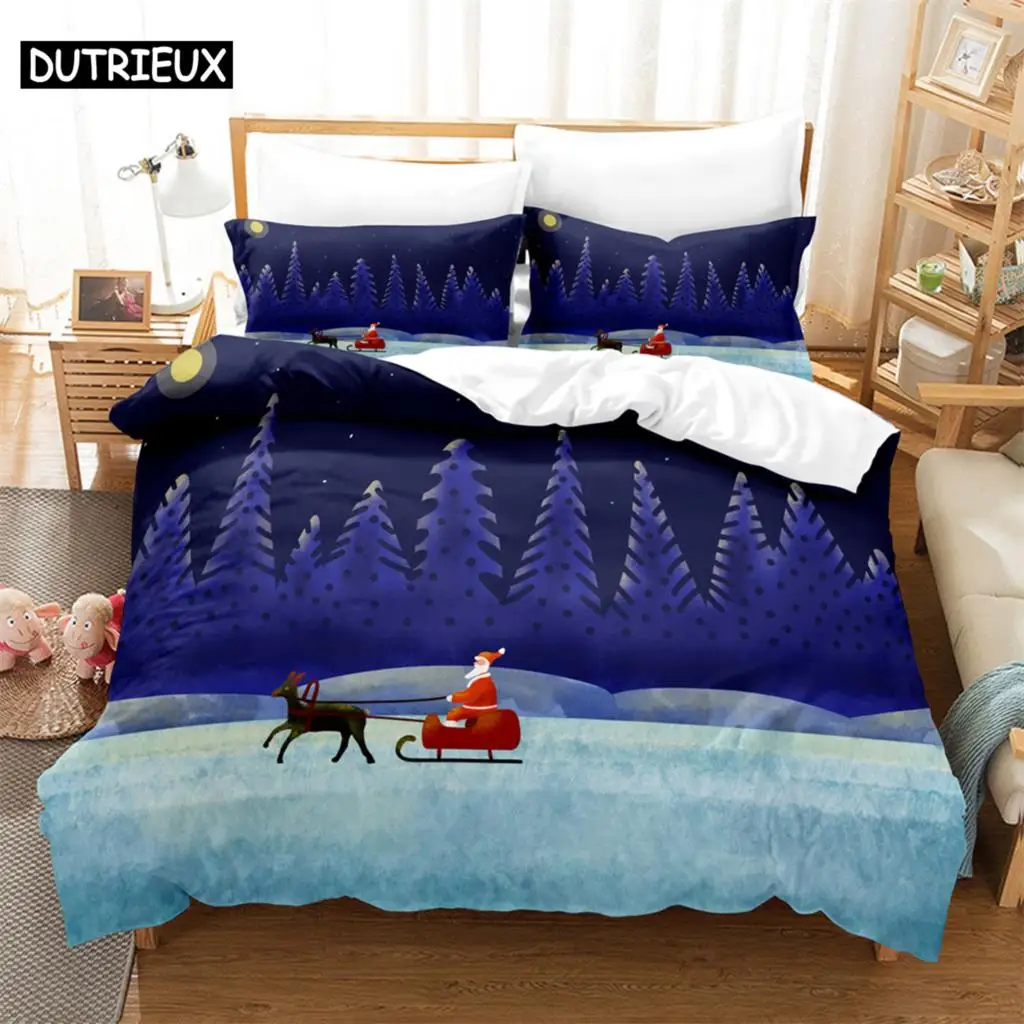 

3PCS Santa Christmas Fawn Bedding Sets Home Bedclothes Super King Cover Pillowcase Comforter Textiles Bedding Set