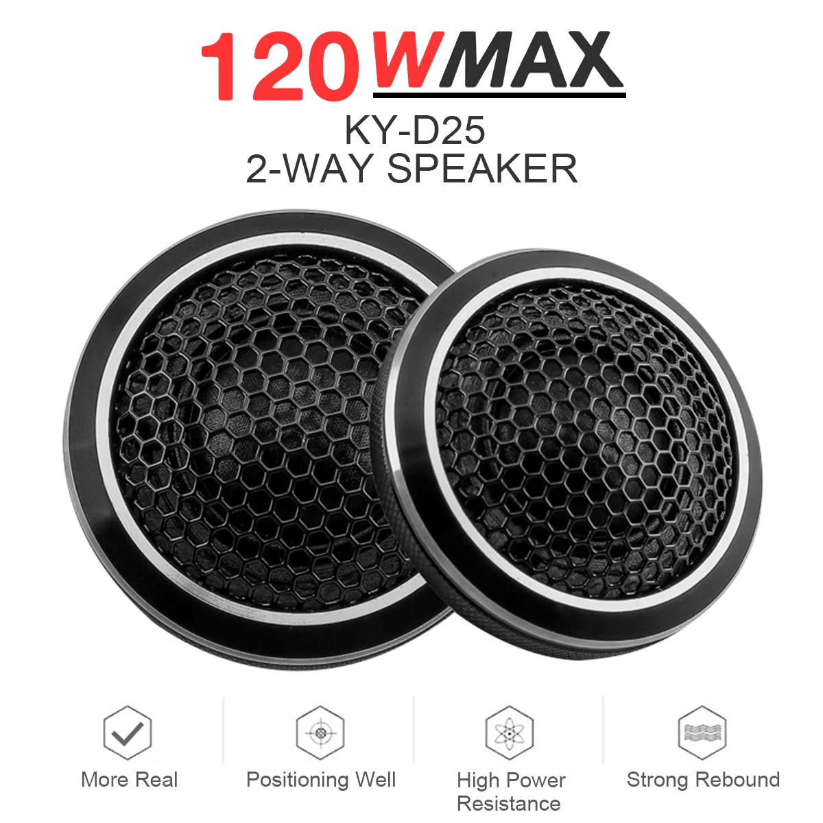 2pcs Black Built-in Crossover Mini Universal High Efficiency Dome Car Tweeter Stereo Speakers for Car Audio System