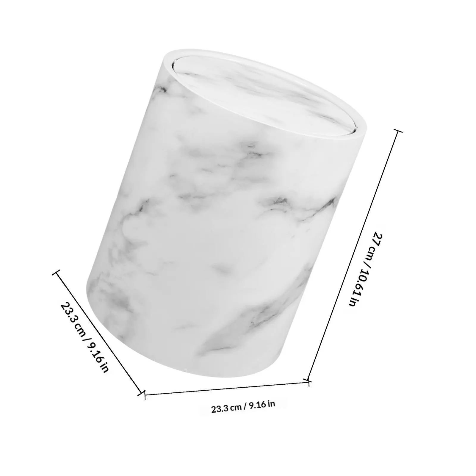 대리석 마감 플립 뚜껑 쓰레기통, 고강도 플라스틱 버킷, 매끄러운 내부, 주방, 욕실, 다용도실에서 다용도로 사용 가능