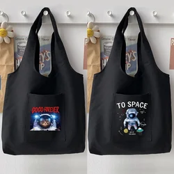 Woman Bag Shopping Bag Handbag Commuter Canvas Shoulder Bag Casual Cartoon Astronaut Pattern Printing Lady Tote Bag Vest Bag