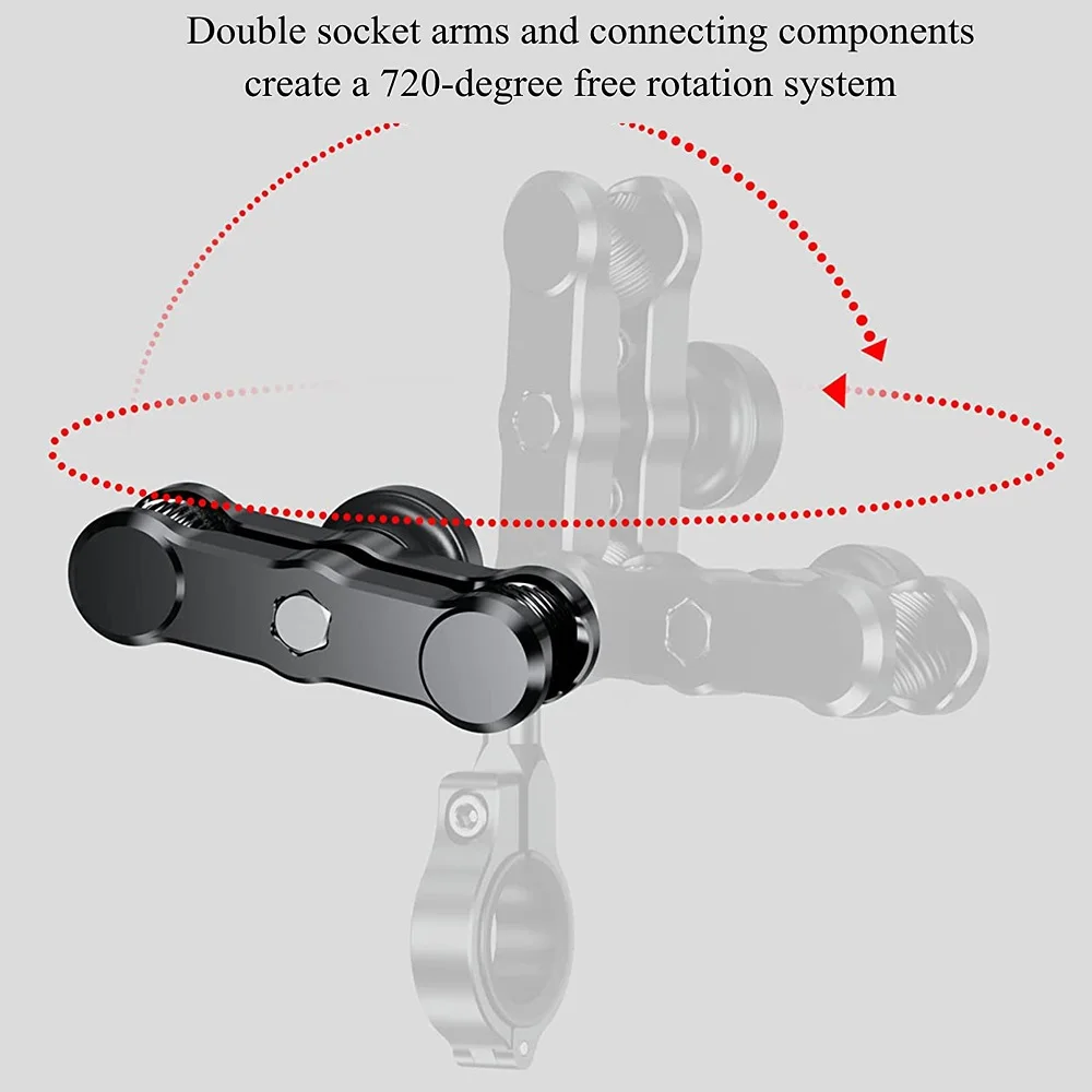 알루미늄 합금 더블 소켓 암 25mm/1 인치 볼 헤드 홀더 GoPro 자전거 오토바이 카메라 확장 암용 마운트 클램프