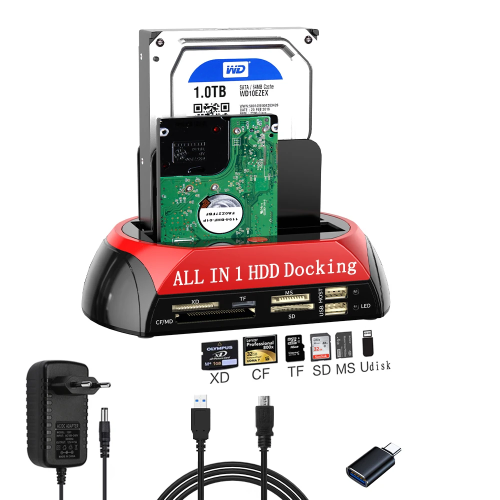 Docking Station Hdd Ssd Per 2.5 3.5 Pollici Sata Ide Dual Slot Usb2.0 A Hard Disk Esterno Lettore Di Schede Custodia Custodia Hd Externo