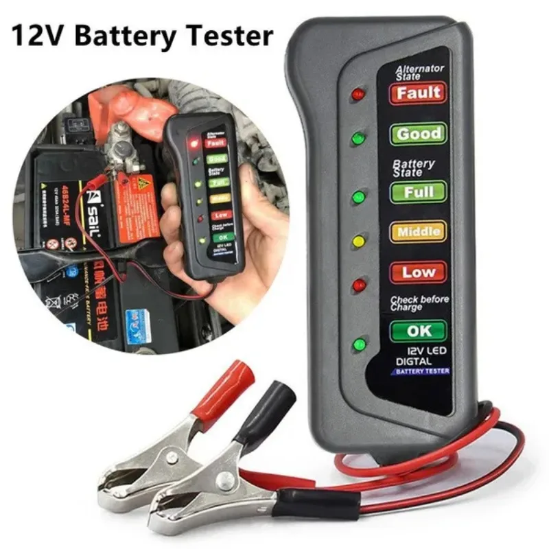 디지털 배터리 테스터, 자동차 오토바이 배터리 테스터, 6 LED 조명 디스플레이, 12V