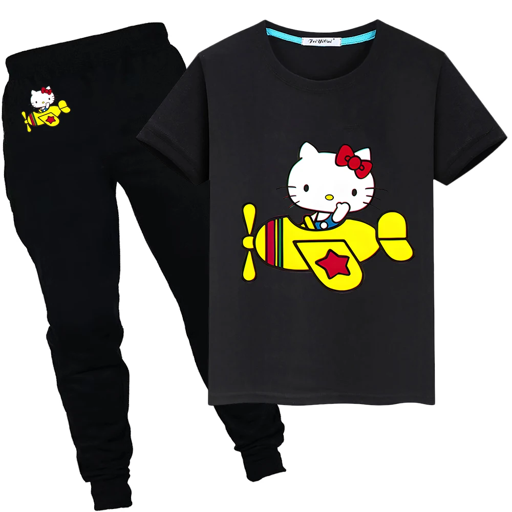 

Sports Sets Short+pant hello kitty 100%Cotton Cute T-shirt Summer Print Tshirts Kawaii Tops kid holiday gift boys girls clothes