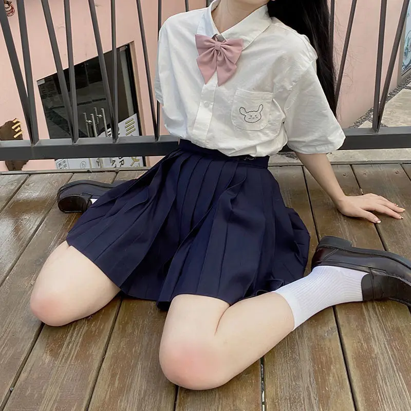 Summer Japanese Jk Shirt Cute Bunny Embroidered Doll Collar Loose Short Sleeve White Shirt Student Female Cute