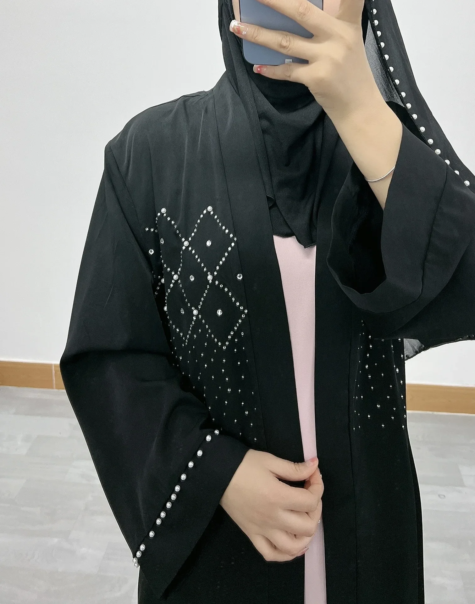 여성용 우아한 그물 컬러 비즈 라인 스톤 레이스 가디건 로브, 아랍, 중동 패션, Jalabiya