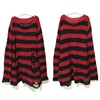 Autumn Punk Gothic Top Long  Unisex Sweater Women Striped Cool Hollow Out Hole Broken Jumper Loose Rock Thin Dark Streetwear 2