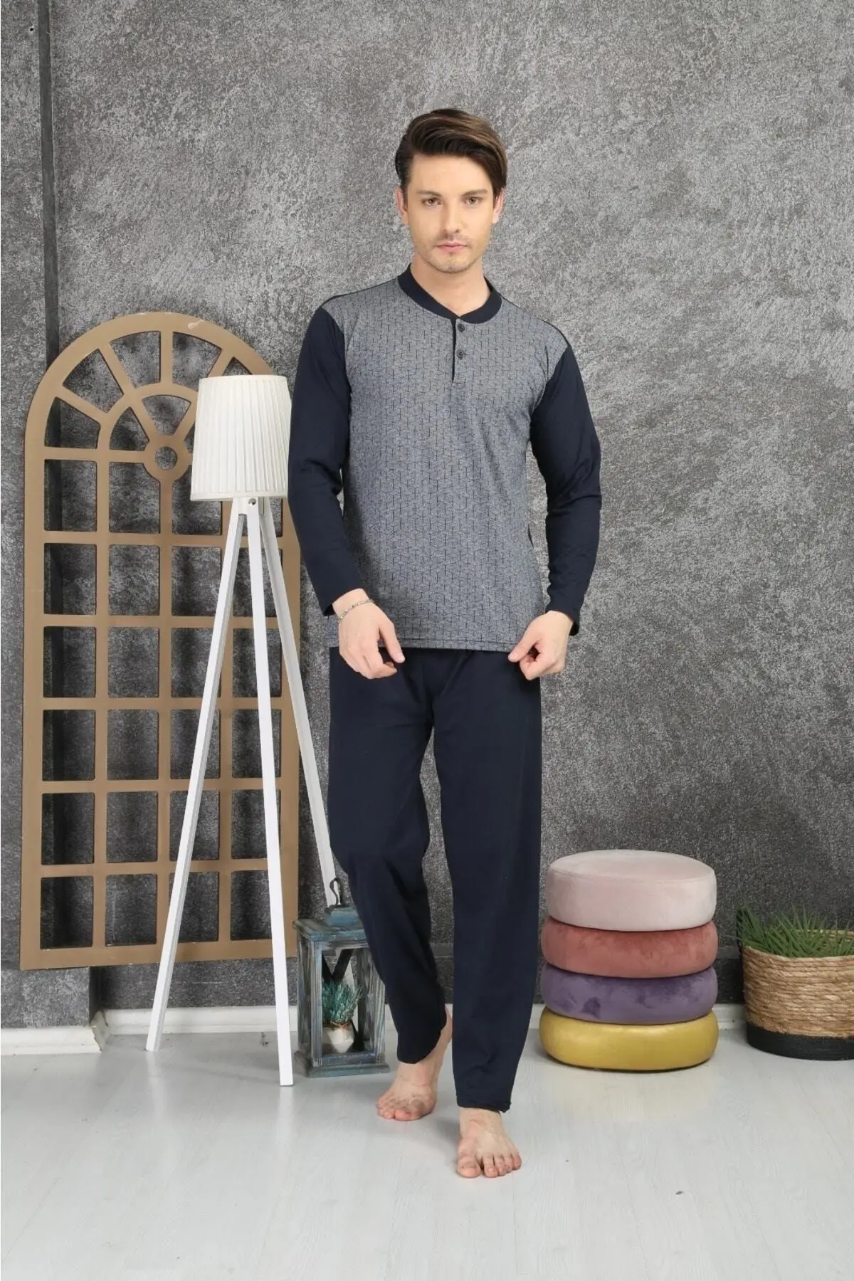 100% Cotton Single Jersey Jacquard Men's Pajama Set 1001