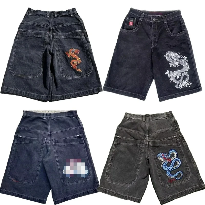 パンツ 00s Designed Baggy Shorts Y2K HIPHOP Y2K Baggy Shorts Gothic American Pocket Printing Denim Gym