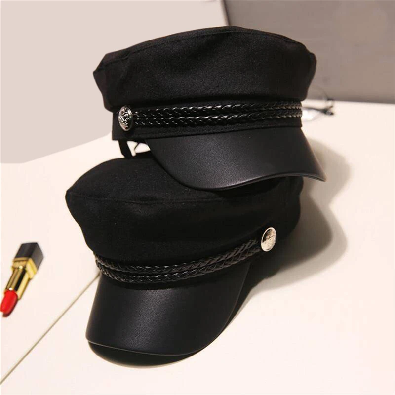 Casual Women Men Hat Spring Autumn Sailor Hats Ladies Beret Caps Flat Top Captain Cap Travel Cadet Octagonal Hat
