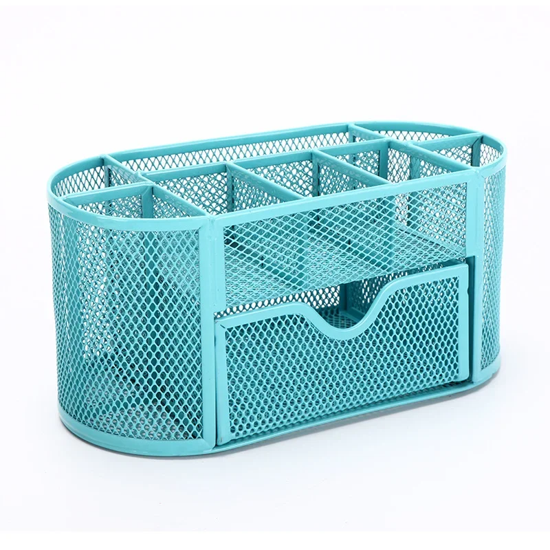 Pencil Holder 9 Compartments Pen Case Desktop Metal Mesh Stationery Storage Box With Drawer Teacher Supplies Organizer, pen holder, stationery storage box