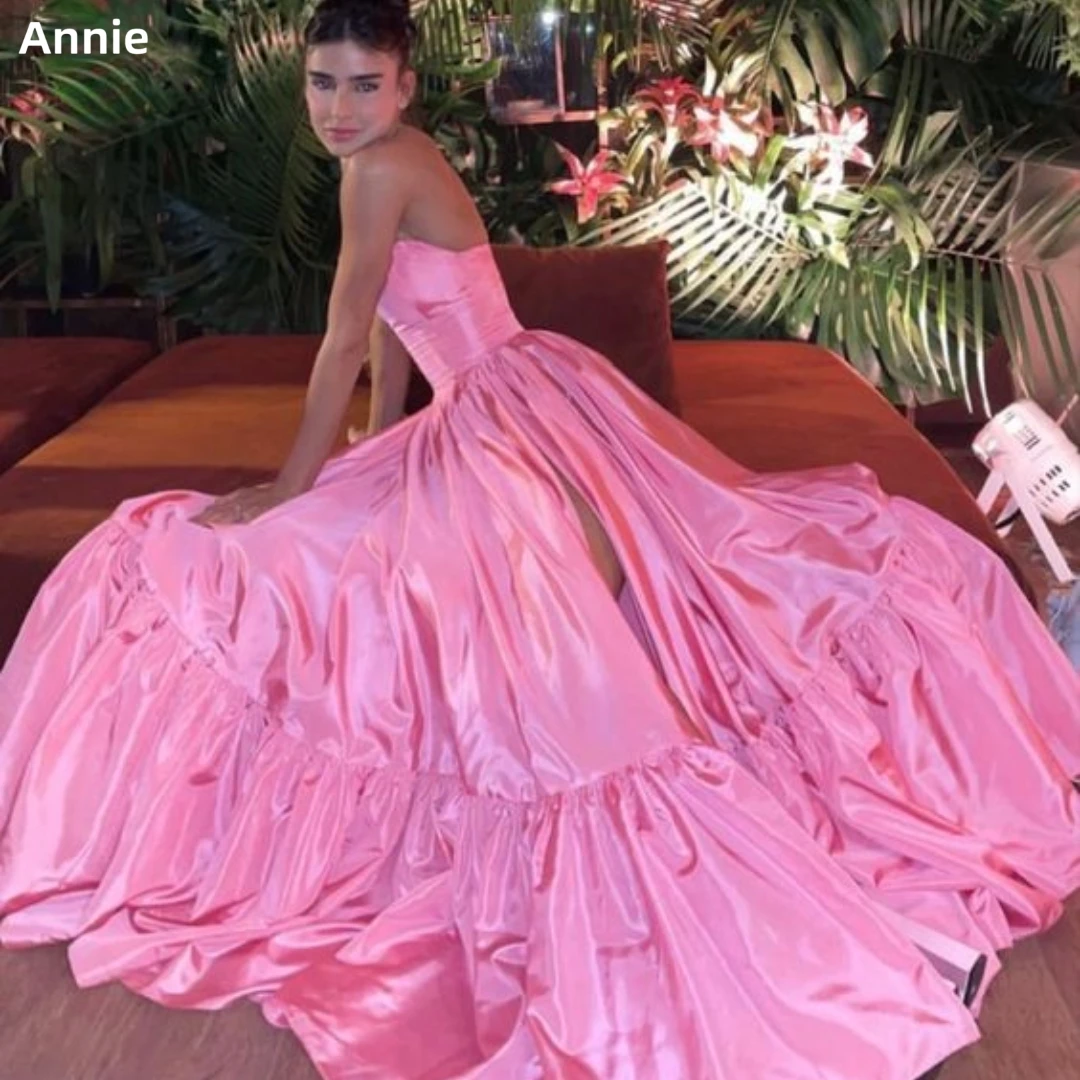 

Annie Delicate Sweet Pink Prom Dressess Sexy Strapless Slit Cocktail Custom Evening Dress pinkWedding Birthday Vestidos De Noche