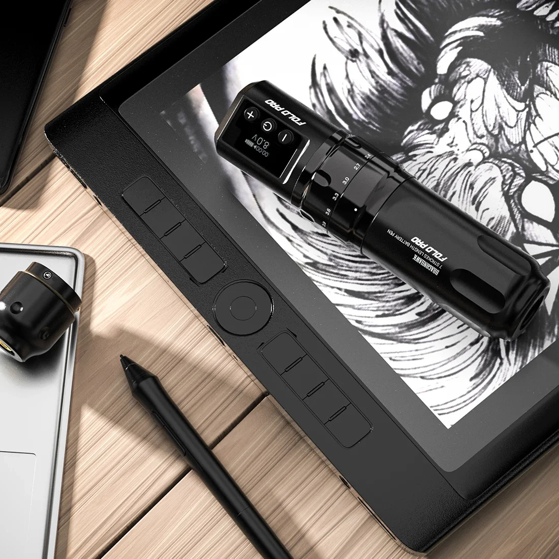 Tattoo Pen Tattoo Motor Tattoo Supplies Dragonhawk Fold Pro Adjustable 7 Stroke Length Wireless Tattoo Machine Battery RCA Coreless Motor Rotary Tattoo Pen