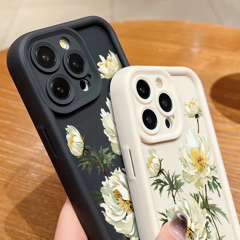 White Floral Silicone Phone Case Shockproof Soft Cover For Iphone_voghion.com