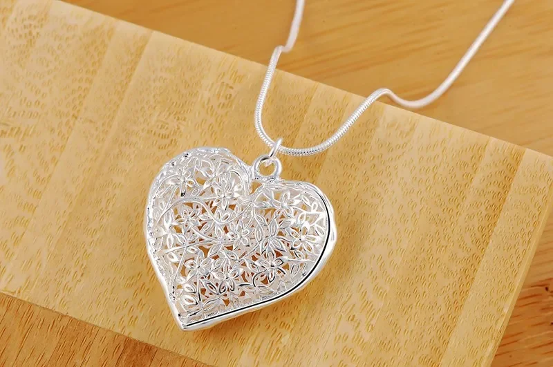 925 Sterling Silver Necklace For Women Heart Leaf pattern Pendant 18-26inch Christmas gifts wedding Jewelry pendant necklace silver necklace silver pendant silver necklace charms